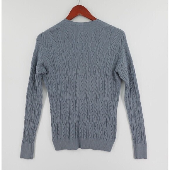 E3 by Etcetera Sweater Womens XS Blue Cable Knit Wool-Blend V-Neck - Picture 5 of 14